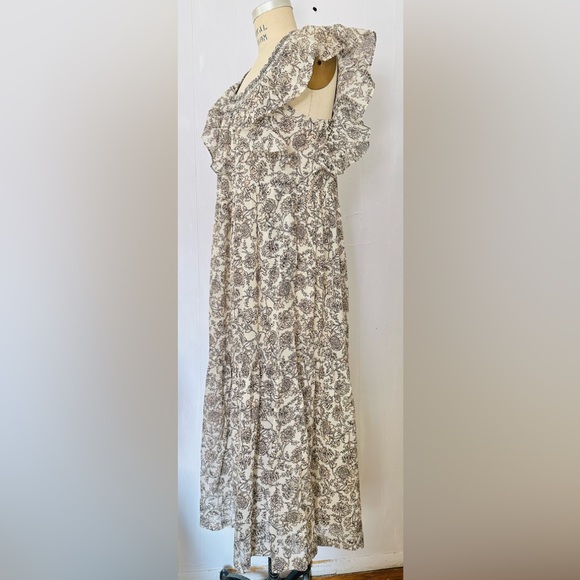 FREE PEOPLE BONITA MIDI DRESS FLORAL TEA COMBO BLUSH BEIGE BLACK L NWT - Picture 6 of 12